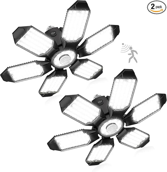 2 Pack Motion Sensor Garage Lights, 20000LM Motion Sensor Shop Light with 3 Switch Modes, 6500K Indoor Motion Activated Shop Lights for Garage, Workshop, Utility Room