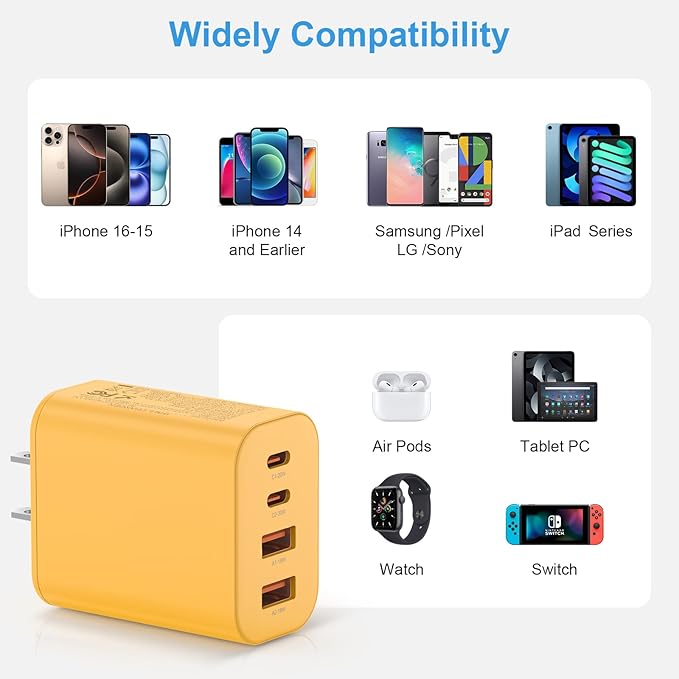 USB C Charger Block,40W USB C Charger Cube,Type C Charging Block,Wall Chargers Dual Port PD+QC Charging Cube for iPhone 16 15 14 13 12 11 Pro Max XS,iPad, Samsung Phone,Tablet(Yellow)