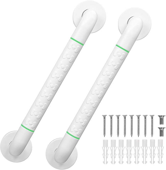 2 Pack 16 Inch White Shower Grab Bar,Bath Grab Rails with Anti-Slip Grip and Safety Luminous Circles,Stainless Steel Bath Handle Bathroom Grab Bar for Seniors, Elderly, Handicap