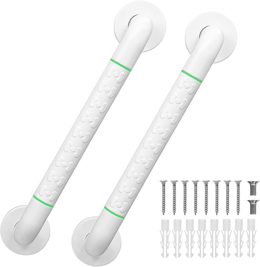 2 Pack 16 Inch White Shower Grab Bar,Bath Grab Rails with Anti-Slip Grip and Safety Luminous Circles,Stainless Steel Bath Handle Bathroom Grab Bar for Seniors, Elderly, Handicap