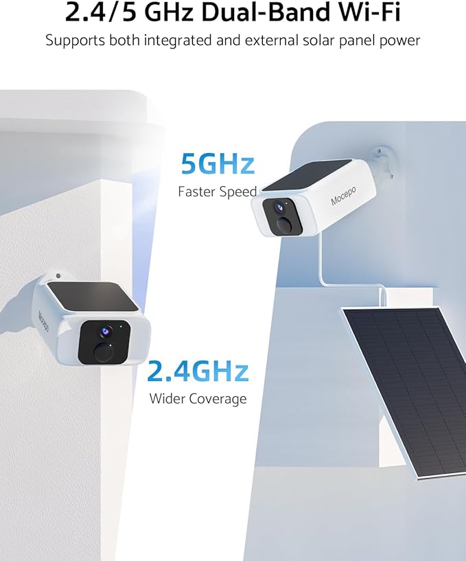 Solar Security Cameras Wireless Outdoor 4MP -2.4G&5G WiFi Security Camera with Integrated Solar Panel, Color Night Vision, Compatible with Alexa