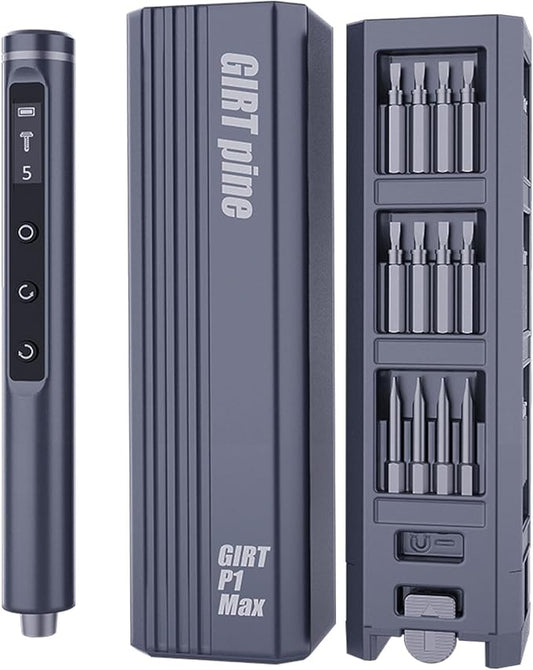 Mini Electric Screwdriver, With LED light and screen，Precision Screwdriver Set, Magnetic Storage, Electric Screwdriver for Electronics Phone Camera Laptop Watch - Grey