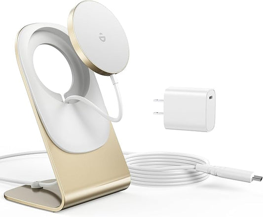 Magnetic Wireless Charger for iPhone 16/15/14/13/12 - Mag Charger+20W USB C Adapter, Fast Wireless Charging Stand/Pad with 5ft Cable for Phone 16/15/14/13/12 Pro Max Plus Mini, Gold