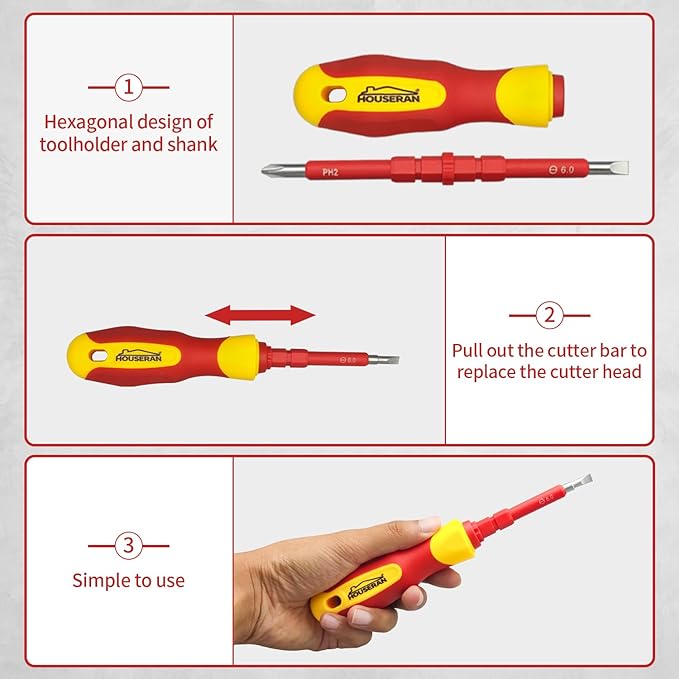 Insulated Screwdriver, HOUSERAN 26 Pcs Screwdriver Set, Magnetic Tip Electrician Tools Kit with Case, 1000V, Screw Driver with Interchangeable Blades, Electrical Screwdriver for Men Household Repair