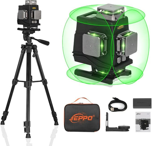JEPPO Laser Level with Tripod,4D Green Laser Level 4x360 Self Leveling,16 Line Lazer Leveler Tool for Construction,Floor Tile,APP Remote Control,5000mAh Rechargeable Battery,Magnetic Rotating Stand