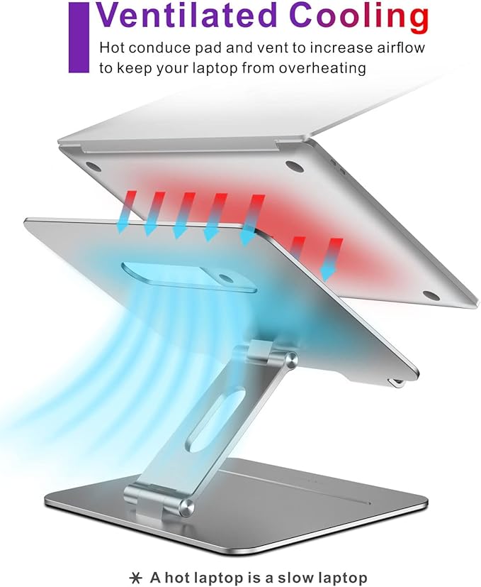 Adjustable Laptop Stand for Desk | Ergonomic Aluminum MacBook Riser with Heat-Vent, Compatible for 10-17" Laptops, Silver