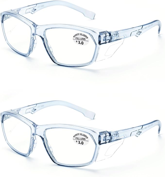 ProtectX Stylish Anti-Fog & Scratch-Resistant Safety Glasses With Readers, UV Protection Goggles, Anti-Impact Lightweight Glasses for Men＆Women 3.0-2 Pack,Blue