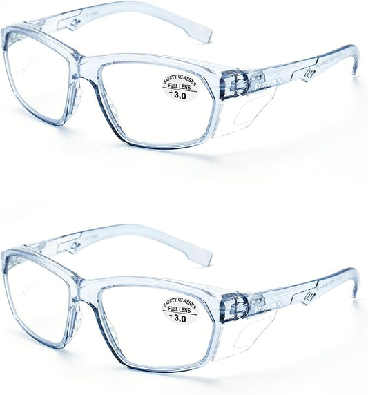 ProtectX Stylish Anti-Fog & Scratch-Resistant Safety Glasses With Readers, UV Protection Goggles, Anti-Impact Lightweight Glasses for Men＆Women 3.0-2 Pack,Blue