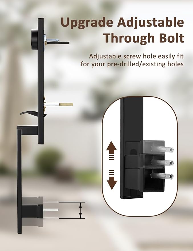 Full Escutcheon HandleSet Front Door Entry Handle and Deadbolt Lock Set Slim Square Single Cylinder Deadbolt and Lever Heavy Duty – Matte Black Finish