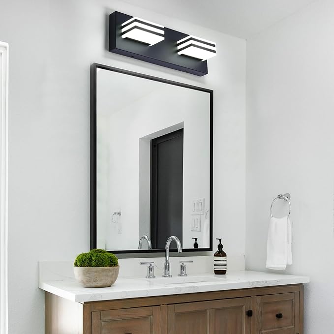 Black LED Vanity Light Fixtures 12W Bath Wall Lighs over Sink 2 Light Bathroom Mirror Lighting 14 Inch Vanity Sconces Modern Restroom Light Fixture Wall Lighting for Mirror in Bathroom Powder Room