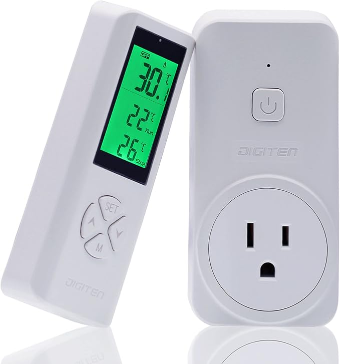DIGITEN Temperature Controller WTC100 Wireless Thermostat Outlet Temperature Controlled Outlet Programmable Thermostat Controller Wireless Thermostat with Remote Sensor Greenhouse Thermostat
