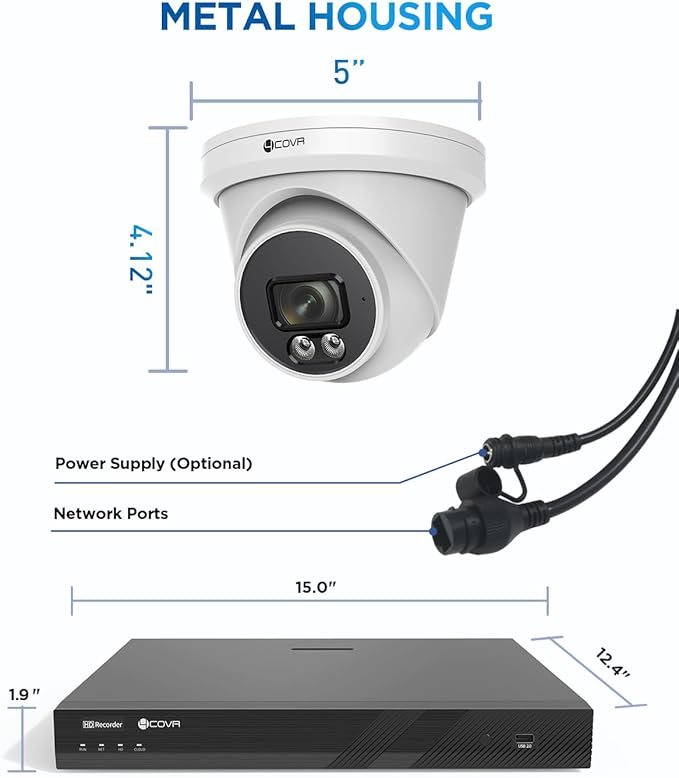 4COVR 16 Channel PoE Security Camera System, AI Human Vehicle Detection & Remote Access, 12Pcs 5MP Wired Commercial Dome IP Camera IP67, 8MP NVR 4TB HDD, Business Surveillance Outdoor, LY97SA5M1612