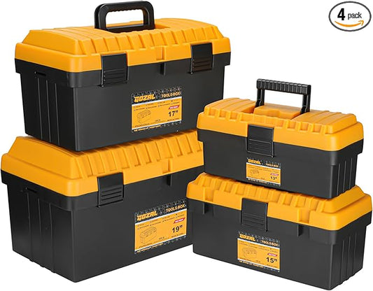 4-in-1 Toolbox Set – Stackable Tool Box Organizer with Removable Tray, Durable Tool Storage for DIY, Home Repair, Garage Tool Box, RV and Student Use (13/15/17/19 Inch)