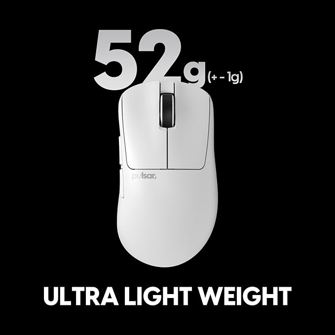 Pulsar Gaming Gears Xlite v4 Wireless Gaming Mouse, Ultra Lightweight 1.9 oz (54g), Ergonomic, Optical Switch, 32000 DPI, 750 IPS, XS-1 Sensor, 8k Compatible (Mini, White)