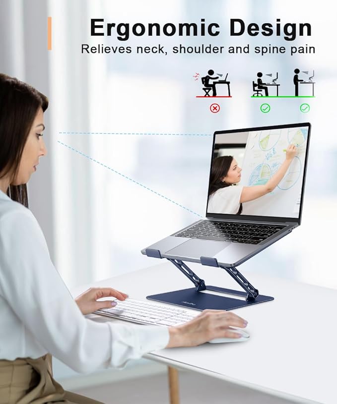 Adjustable Laptop Stand for Desk,Portable Laptop Stand Holder and Riser,Foldable Aluminum Notebook Computer Stands for MacBook Air Pro HP Lenovo Dell Samsung Chromebook, 10-15.6 inch,Navy Blue