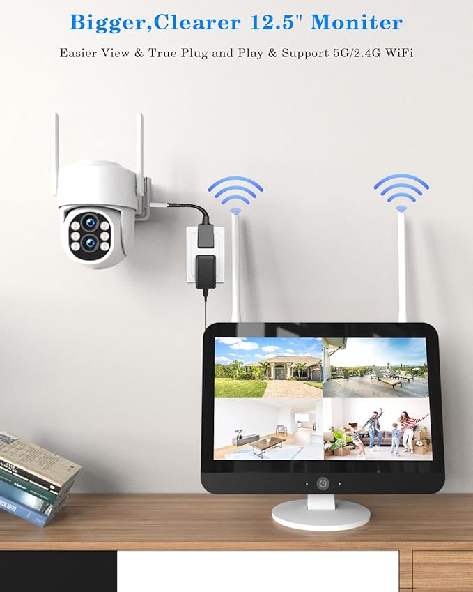 Security Camera System Outdoor Wireless for Home, ZHXINSD Dual Lens 6MP 10X Hybrid Zoom 360° Auto-Track 4 Cameras Set with 12.5" Monitor, 2.4/5G 10CH 4K NVR 24/7 Record Two-Way Audio Indoor 1TB HDD
