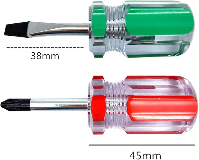 Buspoll Stubby Screwdriver – Compact Short Screwdriver for Tight Spaces, Durable Chrome-Plated Steel Construction, Easy to Use, Versatile Tool.