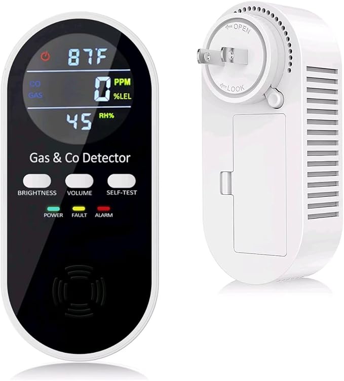 5-in-1 Upgraded Plug in Carbon Monoxide Detector and Natural Gas Detector, KH Alert Portable Carbon Monoxide Detector & Gas Leak Detector with 9V Battery Backup, CO Detector with ℉ & Humidity for Home