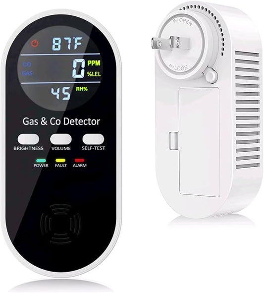 5-in-1 Upgraded Plug in Carbon Monoxide Detector and Natural Gas Detector, KH Alert Portable Carbon Monoxide Detector & Gas Leak Detector with 9V Battery Backup, CO Detector with ℉ & Humidity for Home