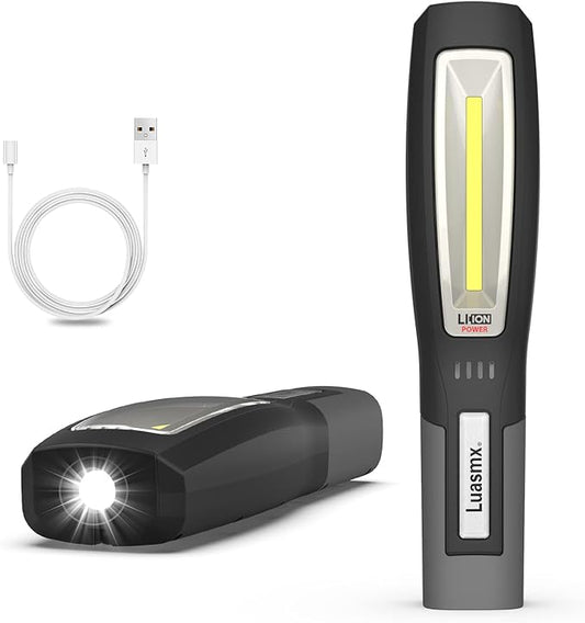 Luasmx Rechargeable LED Work Light, Black, Portable Hook Mechanic Flashlight for Car Repair/Mechanics/Camping/Emergency