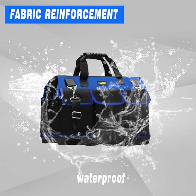 22 Inch Bottom Tools Bag With Wide Mouth For Tool Storage, Carrier and Organizer, Heavy Duty Tool Tote Bag For Men/Women, Wide Mouth Tool Bag With Inside Pockets (22 Inch)