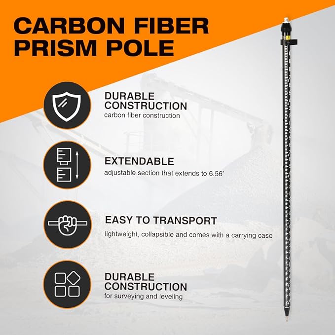 Carbon Fiber GPS Pole, GPS Poles with Snap-Lock for Land Surveying & Engineering GPS/GNSS Accessory and Instruments (GLS26B)