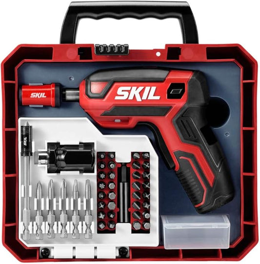 SKIL Rechargeable 4V Cordless Pistol Grip Screwdriver with 42pcs Bit Set, USB Charger and Carrying Case - SD5618-03