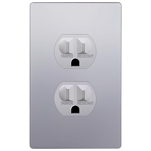 ENERLITES Elite Series Duplex Receptacle with Screwless Wall Plate, Residential Grade Duplex Outlet, Tamper-Resistant, Grounding, 15A 125V, UL Listed, 61580-TR-SVWP, Silver with Wall Plate