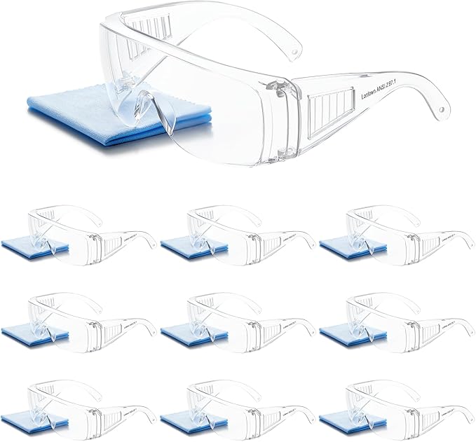 ANSI Z87.1 Safety Glasses Over Eyeglasses Clear Eye Protection Anti Fog Scratch Goggles for Men Women Bulk 10pcs