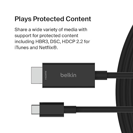 Belkin USB Type C to HDMI 2.1 Cable, 6.6FT/2M Cable with 8K@60Hz, 4K@144Hz, HDR, HBR3, DSC, HDCP 2.2, Works with Chromebook Certified, Compatible with MacBook, iPad Pro and Other USB C Devices