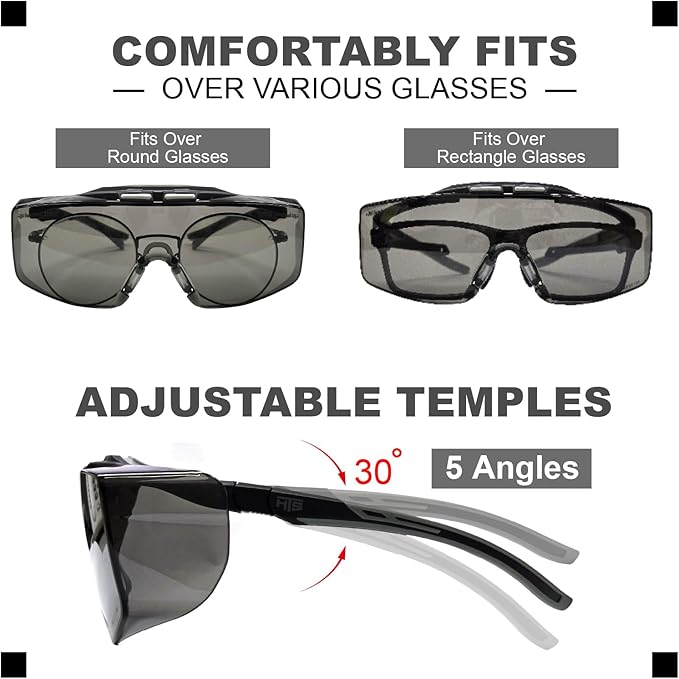 HUNTERSKY ANSI Z87 Anti Fog Lab Safety Glasses Fit Over Eyeglasses Up to 1.88 inch 100% UV Protective Goggles