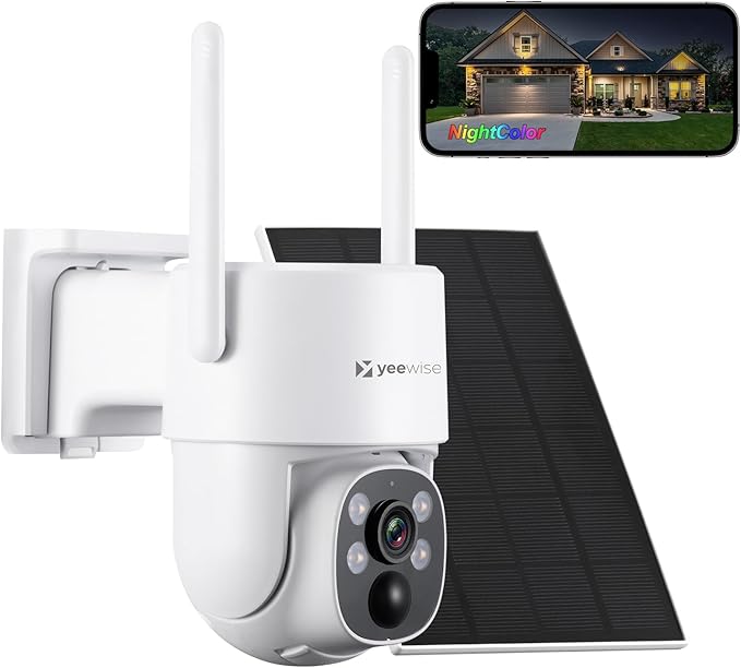 2K NightColor Solar Security Camera, Wireless Pan Tilt Battery Camera, Dual-Band Wi-Fi 6, Color Vision Day and Night, Smart PIR Detection, No Monthly Fee, Bluetooth Setup