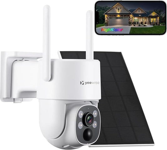 2K NightColor Solar Security Camera, Wireless Pan Tilt Battery Camera, Dual-Band Wi-Fi 6, Color Vision Day and Night, Smart PIR Detection, No Monthly Fee, Bluetooth Setup