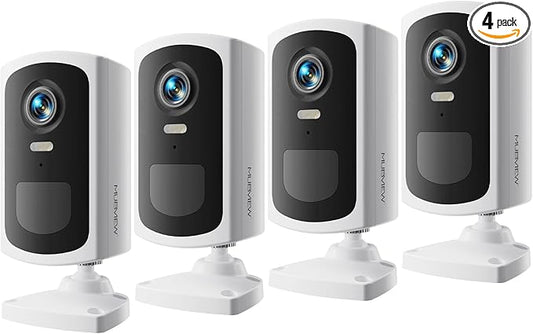 MUBVIEW Security Cameras Wireless Outdoors - 4 Pack Outdoor Camera Wireless 2K Battery Powered Security Camera Outdoor & Indoor, WiFi Home Cameras with Spotlight/Siren/AI Motion Detection/2-Way Talk