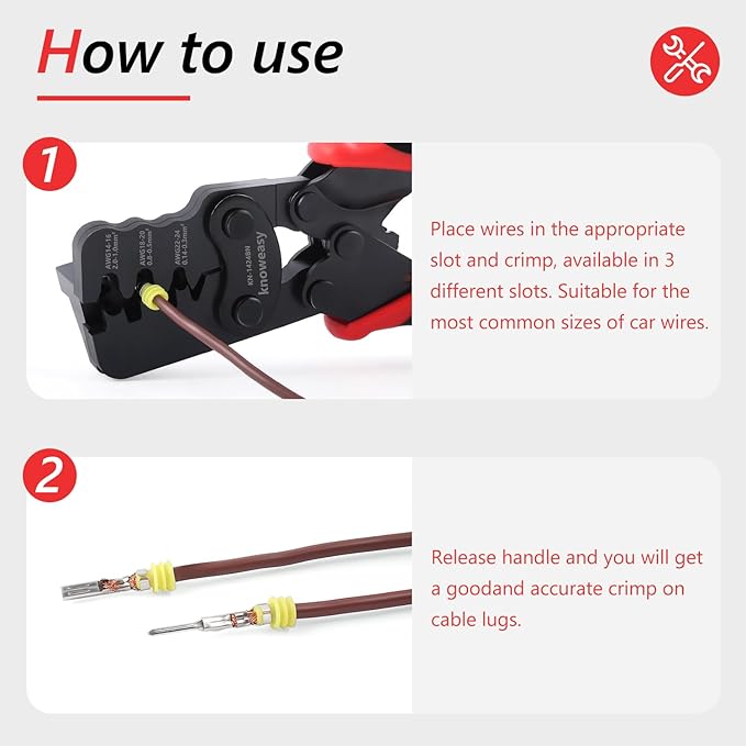 Knoweasy Weather Pack Crimp Tool and Molex Crimper Compatible with Deutsch DT Series Stamped or Formed Contact,Molex, Delphi, Amp, Tyco, Harley, PC, Automotive - AWG 24-14