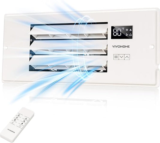 VIVOHOME 4'' x 12'' Opening Register Booster Fan with Adjustable Wind Direction Louver, Smart Intelligent Thermostat & 10-Speed Remote Control - 13.8" x 5.5" Vent Cover for Room, Floor, Wall - White