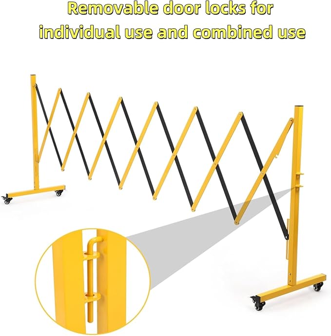 16FT Expandable Barricade Gate, Folding Metal Barricade Security Gate with Casters, Retractable Driveway Safety Gate, Adjustable Traffic Fence Crowd Control, for Industrial/Residential Use