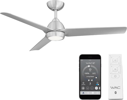 WAC Smart Fans Mocha Indoor and Outdoor 3-Blade Smart Home Ceiling Fan 54in Brushed Aluminum with 3000K LED Light Kit and Remote Control works with Alexa and iOS or Android App