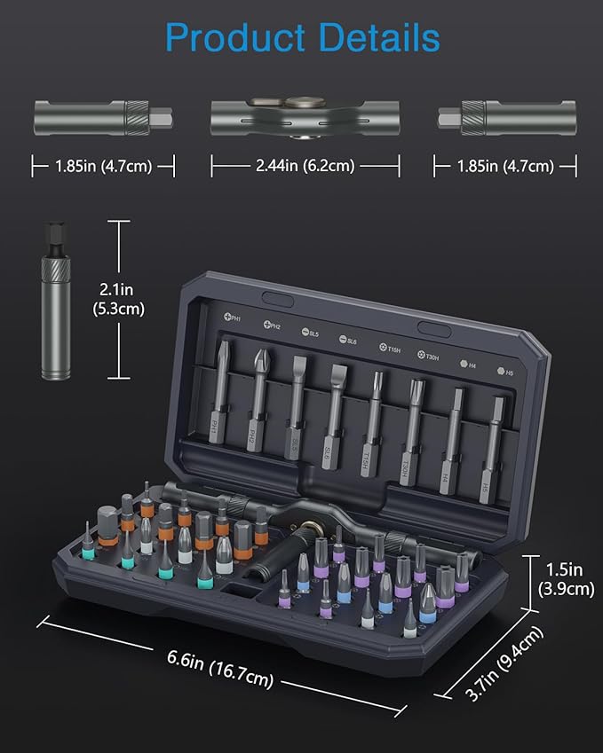 AMIR 42 in 1 Ratchet Screwdriver Kit with 40 PCS Magnetic Bits, Repair Screwdriver Set with Rotatable Ratchet Handle, Versatile Handle Screw Driver Set with Carry Case(Gray)