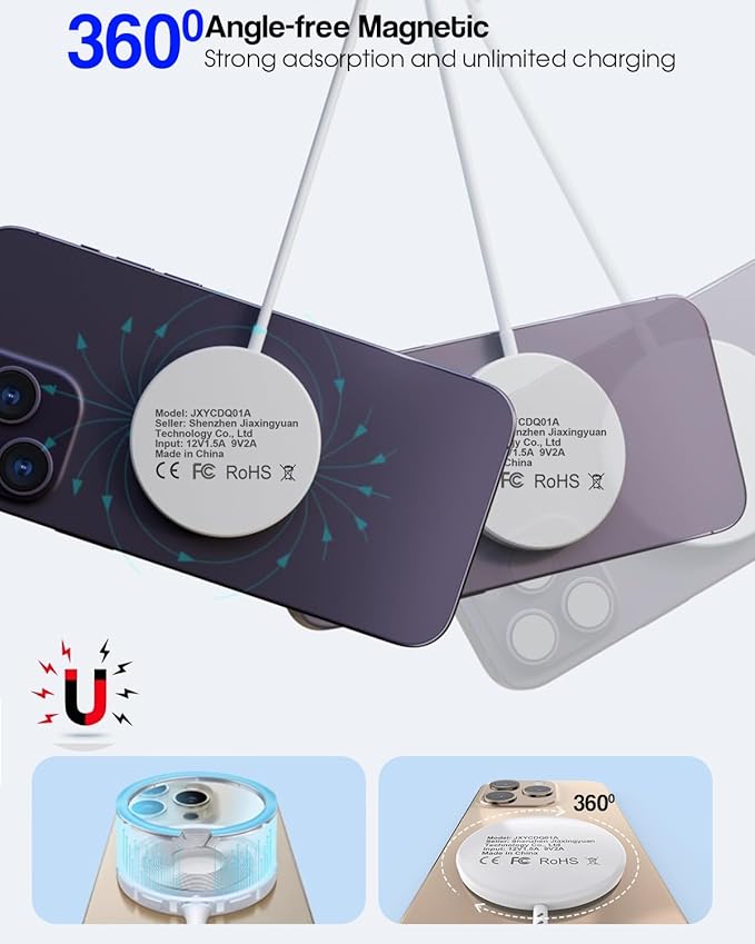 Magnetic Wireless Charger Apple Mag-safe Charger 6FT Apple Wireless Charging iPhone 16 Magnetic Charging Pad with Fast Charging USB C Block for iPhone 16/15/14/13/12 Pro Max/Pro/Plus/AirPods 3/2/Pro 2
