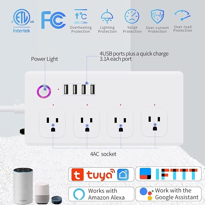 ZigBee Smart Power Strip Surge Protector,Smart Fast Charge, 4 Individually Controlled Outlets, Compatible with Alexa Google Home Phiilps HUE, (ZigBee Version - White)