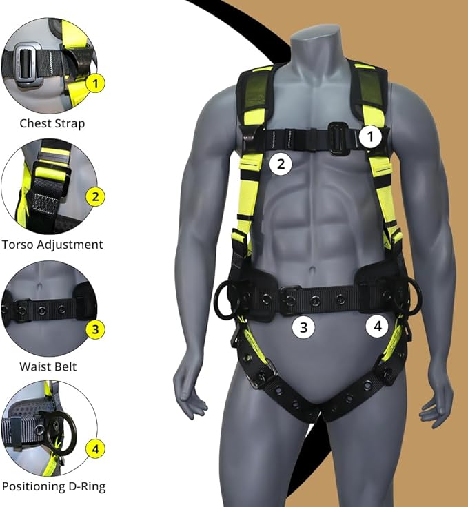 AFP Demon Fall Protection Comfortable Safety Harness (OSHA/ANSI PPE), Harness for Men Construction, Safety Harness Fall Protection Kit