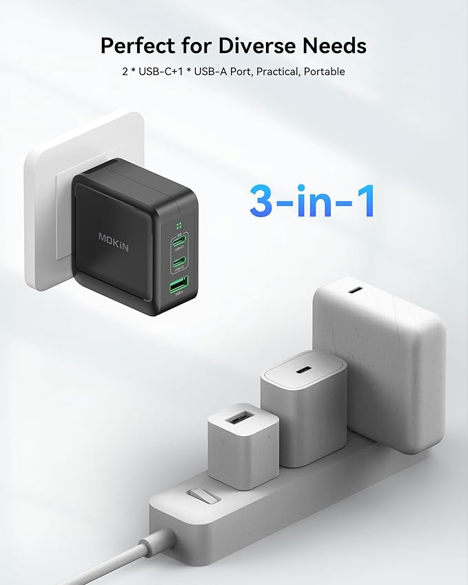 100W USB C Charger, 3-Port GaN+ USB C Charging Block, Foldable and Compact Fast Wall Charger Power Adapter for MacBook Pro/Air, iPad Pro, iPhone 16/15, Dell XPS, Galaxy S24/S23, and More