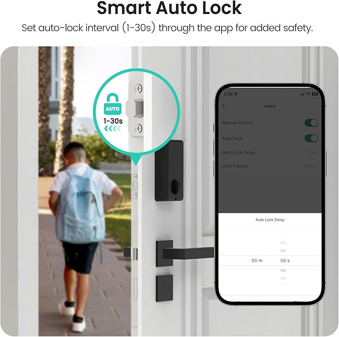 TREATLIFE Smart Door Lock with WiFi Bluetooth Gateway, Keyless Entry Door Lock with Code, Fingerprint and Keypad Deadbolt for Front Door, App Remote Control, Auto Lock, Black
