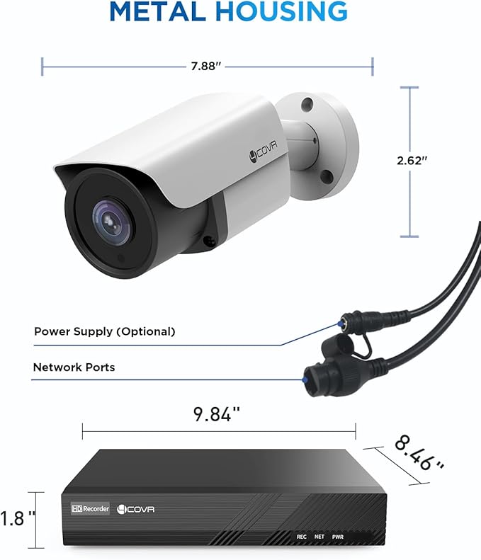 4COVR Security Camera System with Audio, 8CH 8MP H.265 UHD NVR with 2TB HDD, 4Pcs 5MP Wired Bullet PoE IP Camera IP67 Home Weatherproof, Person Vehicle Detection & Night Vision, LY37EB5M0804