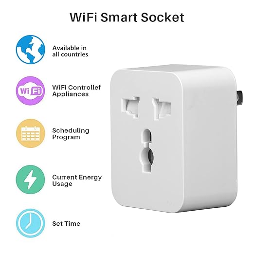 Smart Mini Plug 15A US Plug AC 100 to 240V Smart Home Outlet with Timer Function Voice & APP Control 2.4G for Home, No Hub Required