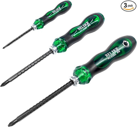 Yalin 3-Piece Ratchet Telescopic Screwdriver, Double-Head Magnetic Ratcheting Screw Driver, Adjustable Rod Length, The Tip of the Rod are Slotted and Phillips, Industrial Strength, Easy to Load