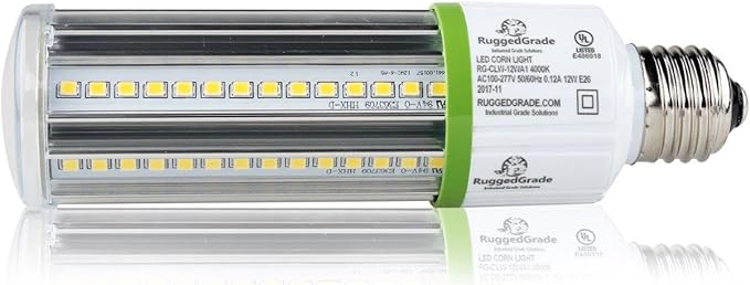 RuggedGrade Aries EV 12W LED Corn Bulb | 1,380 Lumens | 5000K Daylight | E26 Base | Indoor/Outdoor Light for Garage, Post Top, Barn | DLC 5.1 Premium