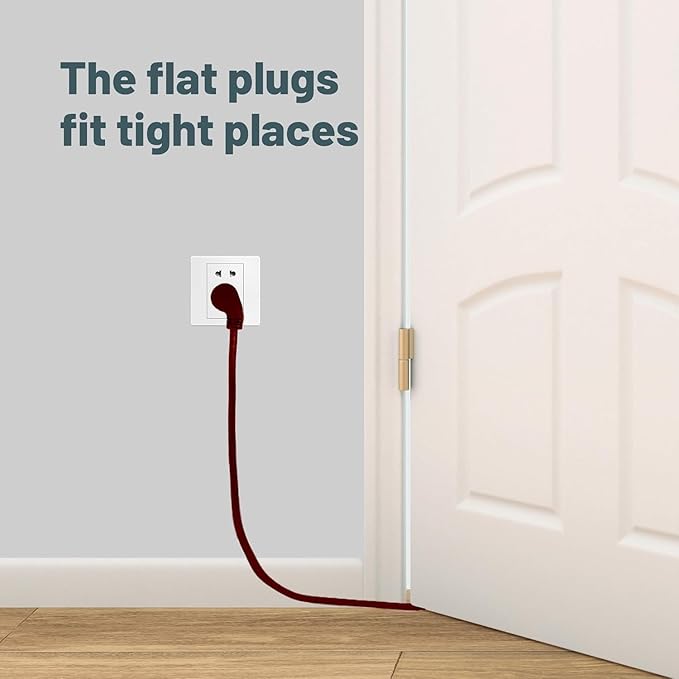 Indoor Flat Plug Brown Extension Cord 1ft, UL Listed, 16/3 SJTW 3 Prong Heavy Duty, 16 Gauge 13A Power Cord for Lights, Appliance, Home, Office