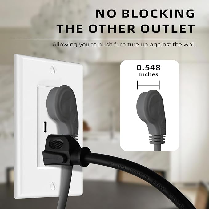 EP 25 Ft Flat Plug Extension Cord, 16 AWG 3 Prong Grounded Grey Low Profile Extension Cable for Indoor